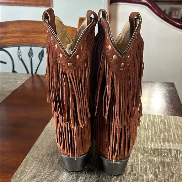 Shyanne Brown Suede Fringe Western Ankle Boots - Picture 3 of 9
